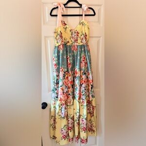 Floral Tiered Maxi Dress with Pastel Floral Panels